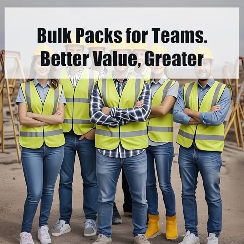 NOBONDO High Visibility Reflective Safety Vests 10 Pack - 360 Enhanced Visibility with Hi Vis Reflective Strips - Yellow Breathable Mesh, Bulk Pack for Construction, Traffic, Running, Security