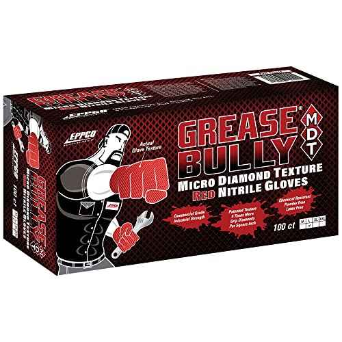 EPPCO Grease Bully 7-Mil Red Nitrile Gloves Disposable Powder Free, Latex Free Textured Superior Grip Glove, Singles