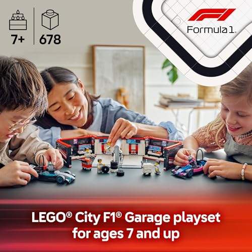 LEGO City F1 Garage Building Set with Race Cars and Minifigures