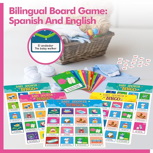 Bilingual Baby Shower Bingo Game - 25 Cards for 25 Players