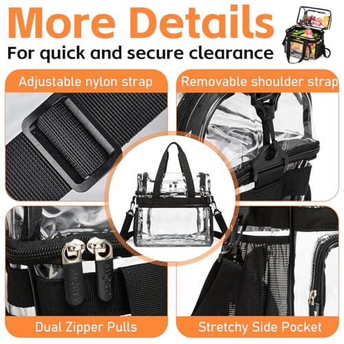 Clear Tote Bag for Stadium Events - Black, 12.6x5.5x12 in
