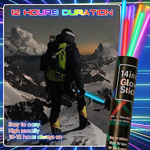 Lewtemi 14 Inch Large Glow Sticks - Vibrant Color, 10 Pack, Waterproof & Non-Toxic