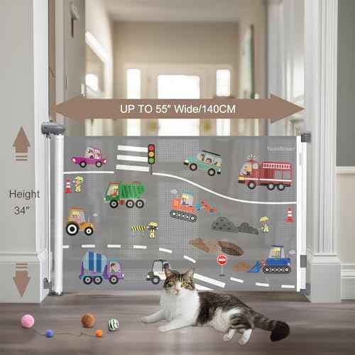 Retractable Baby & Dog Gate | 34" Tall | Extends to 55" Wide | Safety Mesh Gate for Stairs, Indoor/Outdoor, Doorways & Hallways