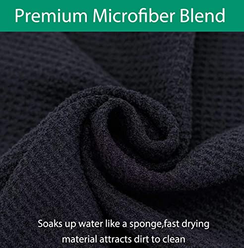 Microfiber Golf Towel & Brush Cleaning Set with Carabiner Clip - Black