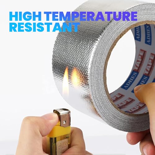 ADHES Professional Glass Fiber Aluminum Foil Tape, 0.78 Inch x 55 Yards(164ft) Heat Proof Tape Withstand 80¡ÆC to 100¡ÆC, Reinforced Foil Duct Tape, for HVAC, Metal Repair Sealing and Insulation