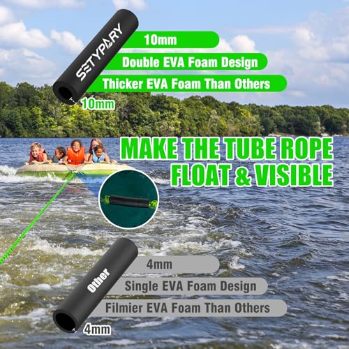 60FT Heavy-Duty Boat Tow Rope for 1-4 Person Tubes - Green & Black
