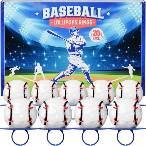3D Baseball Lollipop Rings 20pk - Baseball Candy for Party Favors & Kids