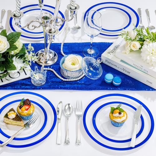 120pcs Blue Plastic Plates for Party - 10in + 7in Heavyweight Disposable Set (Blue/120) by U-QE