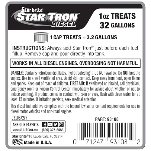 Star Tron Enzyme Diesel Fuel Treatment 8 Oz - Treats 252 Gallons, Water Disperser & Fuel Stabilizer