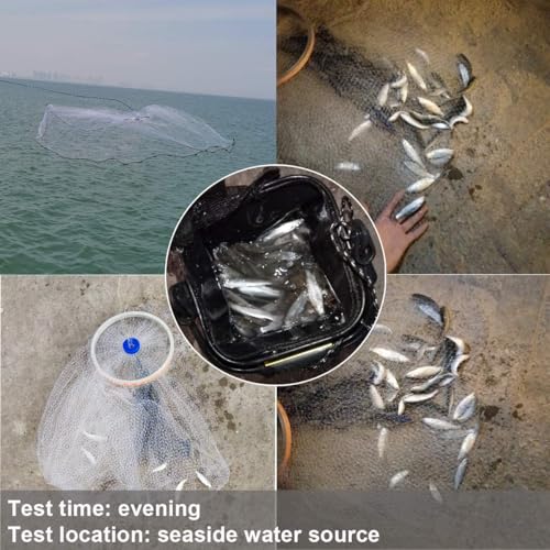 Drasry 5 ft Cast Net with Aluminum Ring, 1/4 Mesh, Heavy-Duty Sinker • Bait Shrimp Catch Net