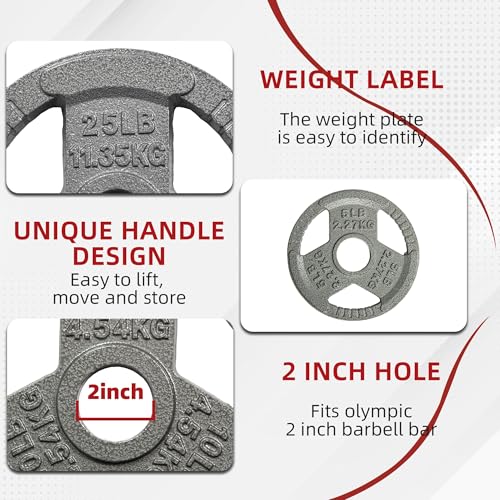 Fitvids Barbell 2-Inch Olympic Cast Iron Plate Weight Set, 85 Pounds, Grey