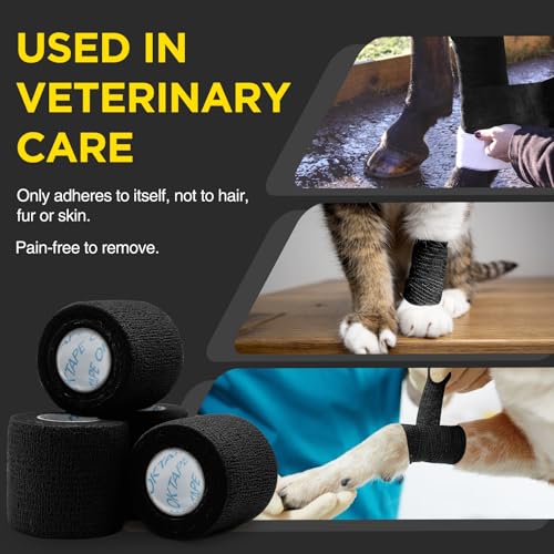 Self-Adhesive Bandage Wrap - Elastic Medical Tape, 2" x 5 Yards, Black