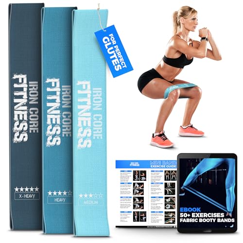 Iron Core Fitness Fabric Mini Resistance Bands Set #2 Blue – 3 Levels, Includes Ebook, Videos & Workout Chart