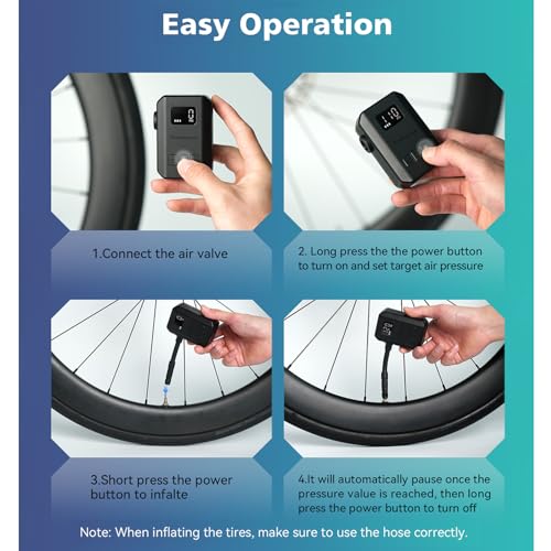 Portable Electric Bike Pump 120 PSI with Digital Gauge for Presta & Schrader Valves