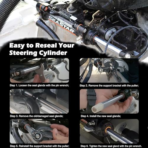 Hydraulic Steering Cylinder Seal Kit for Seastar HC5345 & Support Bracket Puller