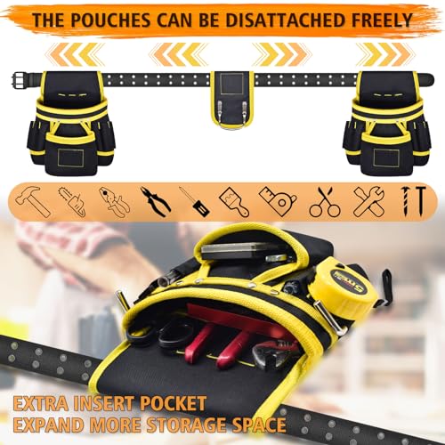 Tool Belt, Magnetic Tool Pouch with 26 Pockets for Men Heavy Duty Tool Pouch Bag, Detachable Tool Bags for Carpenter Electrician Construction (26 Pockets with Magnet Pouch)