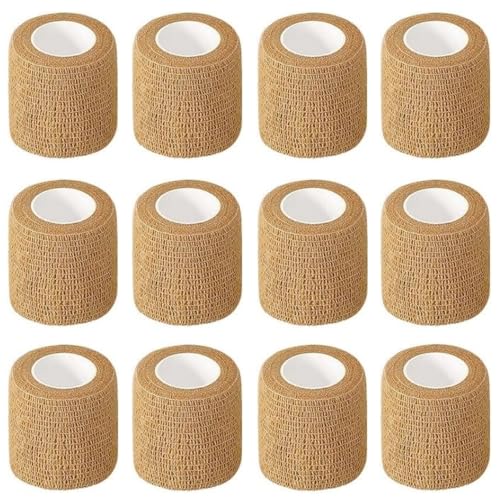 Cohesive Sports Tape - 12 Pack Self-Adhesive 2 Inch x 5 Yards Skin Color