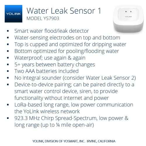 YoLink Water Leak Detection Starter Kit, w/SpeakerHub Audio/Talking Hub & Water Leak Sensor 1, LoRa Up to 1/4 Mile Open-Air Range, SMS/Text, Email & Push Notifications, w/Alexa, IFTTT, Home Assistant