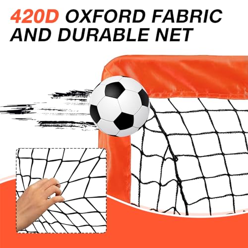 Portable Kids Soccer Goals Set - 2 Pack 4x3 ft with Carrying Bag & Ground Pegs - Orange