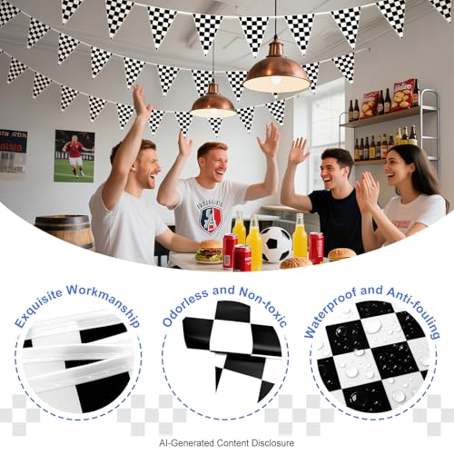100ft Black and White Checkered Flag Banner for Racing Parties