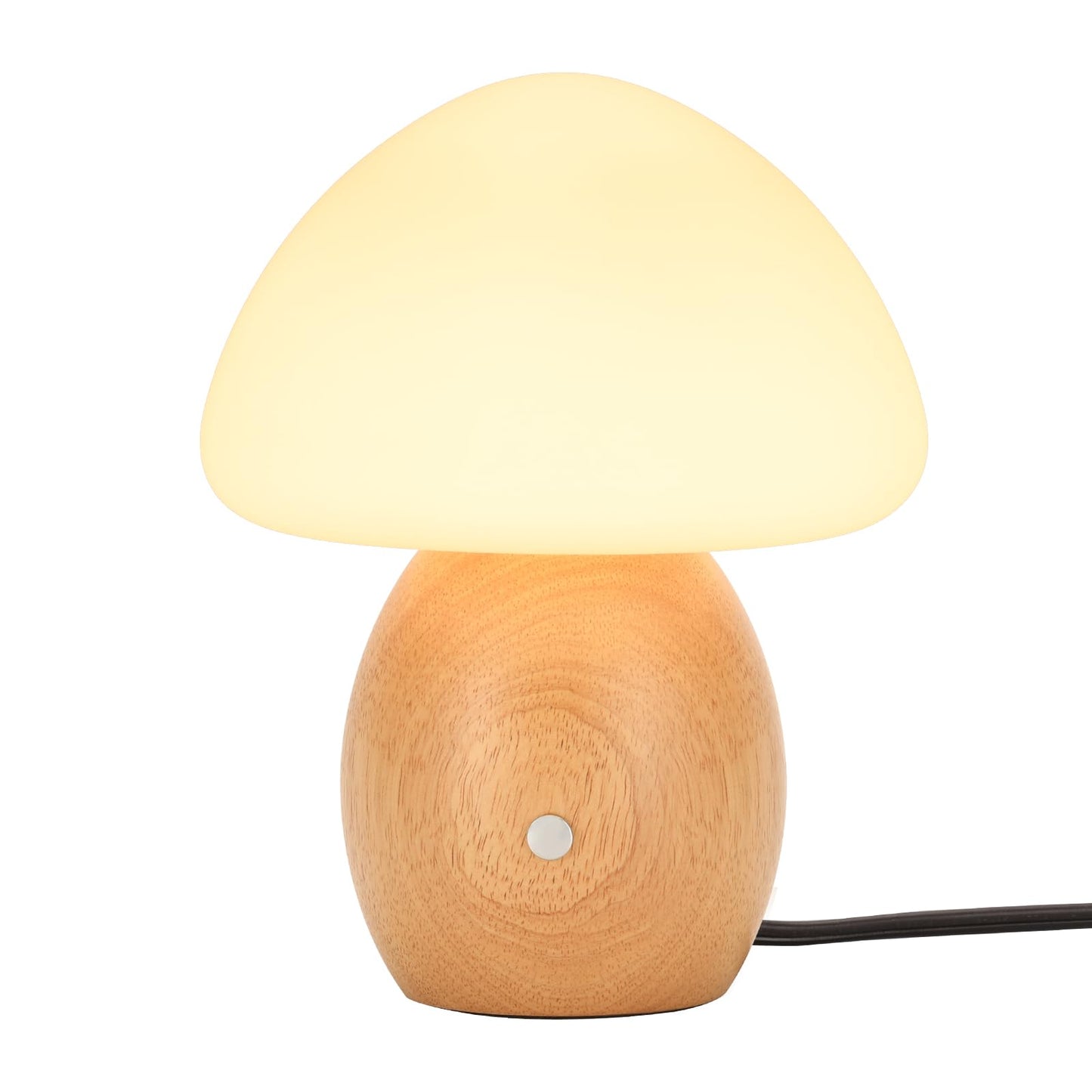 BNYFDC Mushroom Lamp with Touch Control Switch, Small Wooden Table Lamp with Glass Shade, 3 Way Dimmable Nightstand Lamp for Bedroom, G9 LED Bulb Included (Nature Wood&White Shade)