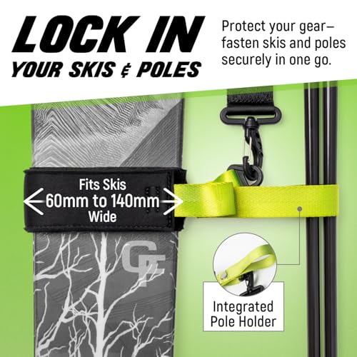 Ski and Pole Carrier Shoulder Strap for Easy Transport - Black or Green