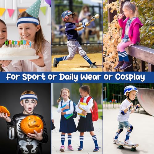 Kids Sports Set - 5 Pieces Sweatbands & Striped Socks - Blue