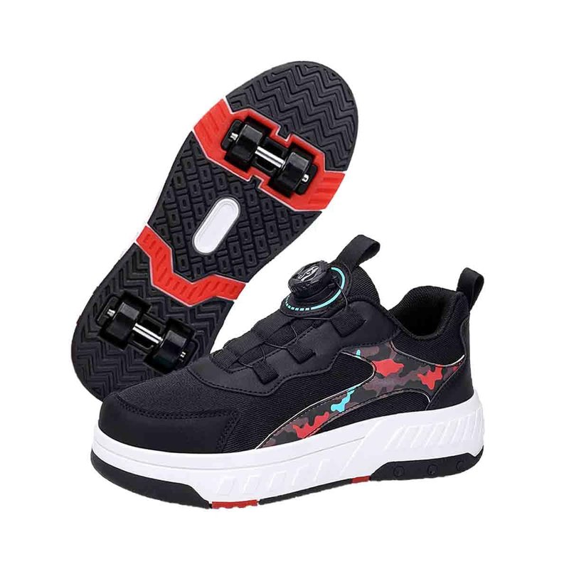 Roller Skate Shoes with 4 Detachable Wheels Kids Skateboarding Shoes Slip in Roller Sneakers for Girls Boys Birthday Thanksgiving Christmas Day Black