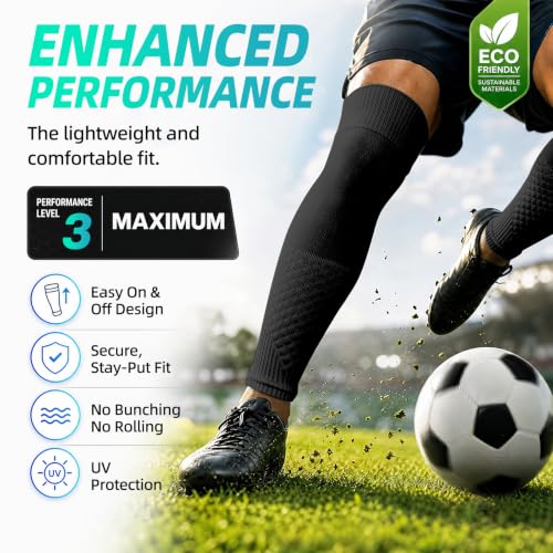Compression Soccer Leg Sleeves - Shin Guard Sleeves, Medium Black