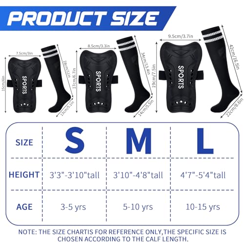 Soccer Shin Guards with Fitted Socks for Kids - Black, Size S
