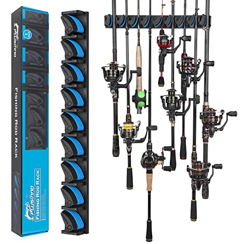 Vertical Fishing Rod Holder - Wall Mounted Rack for 9 Rods