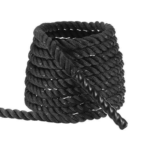 Battle Rope 10ft x 1 Inch - Heavy Polyester Fitness Rope - Black