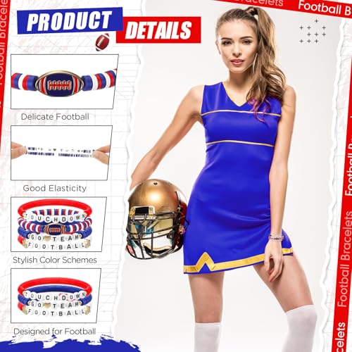 Football Friendship Bracelets - 24 Pcs Blue and Red Stackable Team Favors