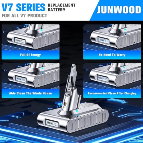 JUNWOOD Bright Silver 21.6V 10000mAh Replacement Dyson V7 Battery for V7 SV11