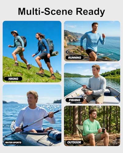 Men's UPF 50+ Sun Protection Long Sleeve Rash Guard - Blue-1, X-Large