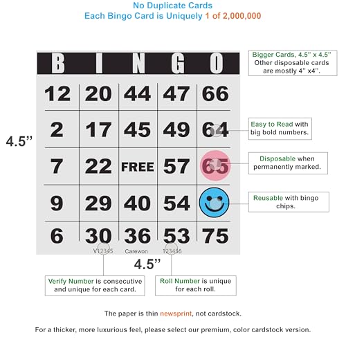 200 Bingo Cards, Large 4.5 x Inch, Paper Sheets