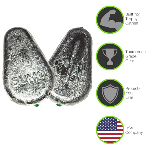Catfish Sumo 1oz Flat No-Roll Lead Sinkers with Line Protectors, 10-Pack