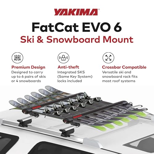 FatCat EVO 6 Ski & Snowboard Roof Rack - Holds 6 Pairs, Lockable