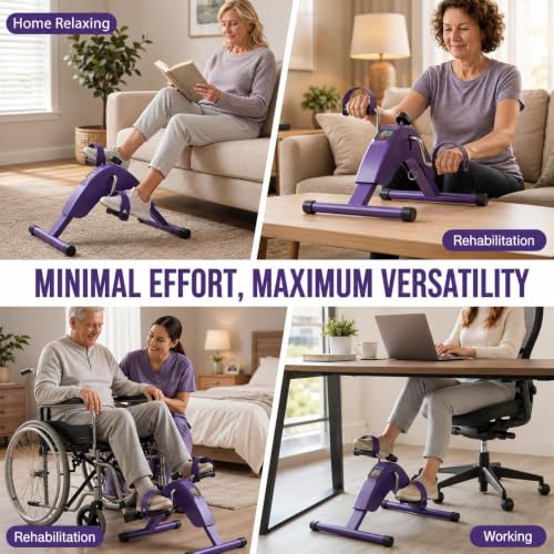 Under Desk Bike Pedal Exerciser - Compact Mini Exercise Bike - Purple