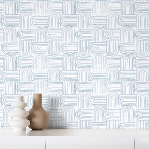 Modern Peel and Stick Wallpaper A Set of 17.3"x120" Boho Blue Contact Paper Removable Self-adheisve Wallpaper for Cabinets Shelf Drawer Bedroom Wall Decor