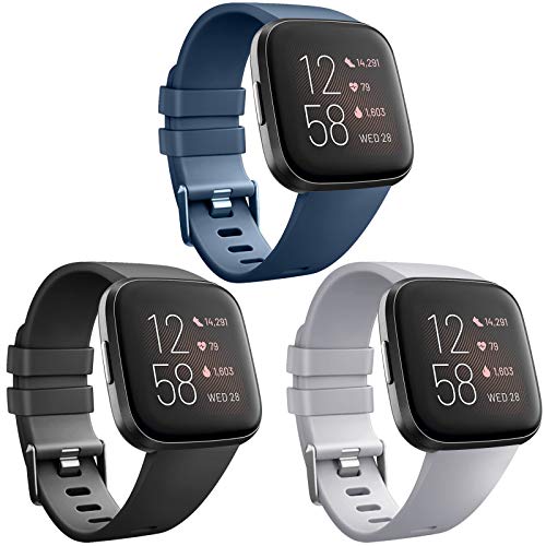 Soft TPU Bands for Fitbit Versa - 3 Pack Black/Navy Blue/Gray