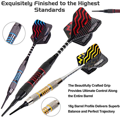 Professional Soft Tip Darts Set - 9 Pcs 18g Tungsten with Case