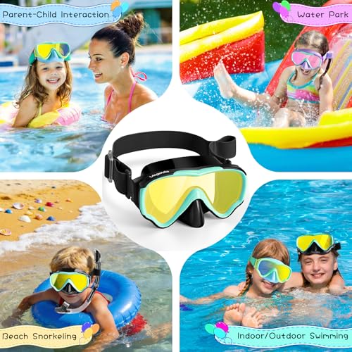 Kids Swim Goggles with Nose Cover - Adjustable, Shatterproof Lenses, Anti-Fog & UV Protection, Blue-Green & Black-Green Variants