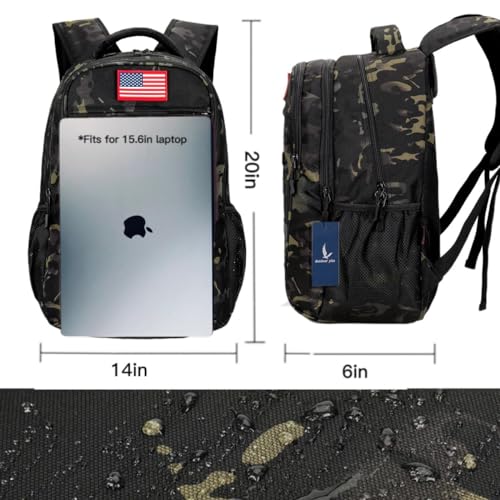 Outdoor Plus Black Camo 40L Tactical Boys School Backpack with USB Port