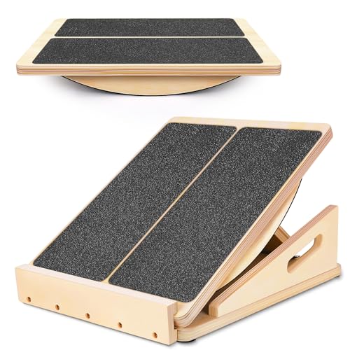 2-in-1 Adjustable Wooden Balance & Slant Board for Stretching