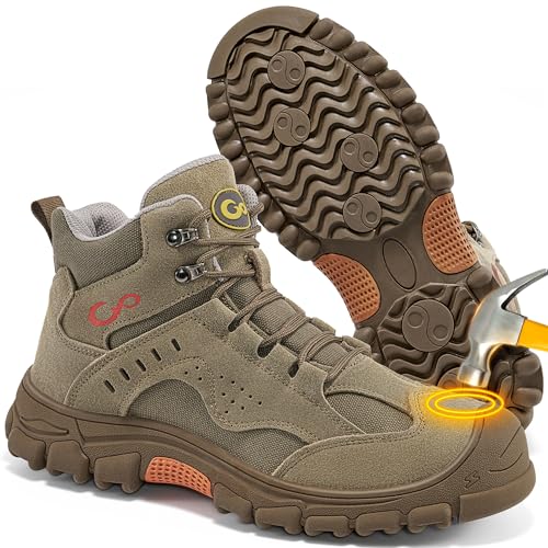 Ablanczoom Men’s Steel Toe Work Boots, Brown, ASTM F2412-24, Slip-Resistant