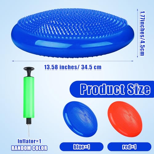 Wobble Cushion Set - 2 Inflatable Balance Discs with Pump - Blue & Red