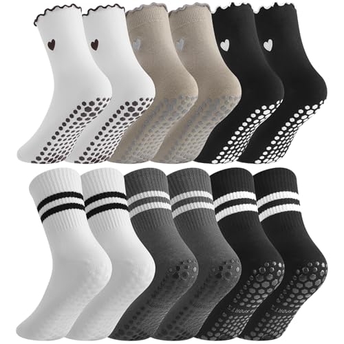 Cute Non-Slip Pilates Grip Socks for Women - 6 Pairs