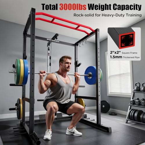 Multi-Functional Power Rack with Pulley System - Red