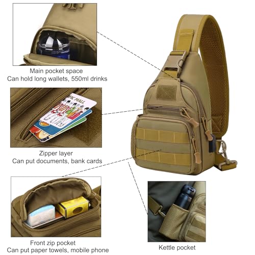 ZHIERNA Black Tactical Sling Bag for Men with MOLLE System - Crossbody Backpack